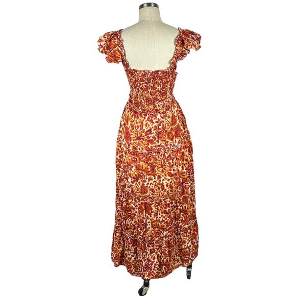 HOUSE OF HARLOW 1960 Zoey Floral Red Orange Patterned Smocked Maxi Dress Size S - Picture 2 of 9